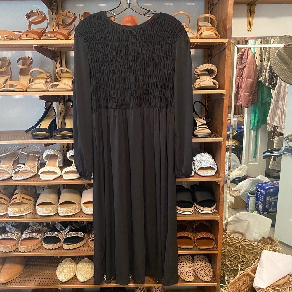 Black Smocked Zara Midi Dress